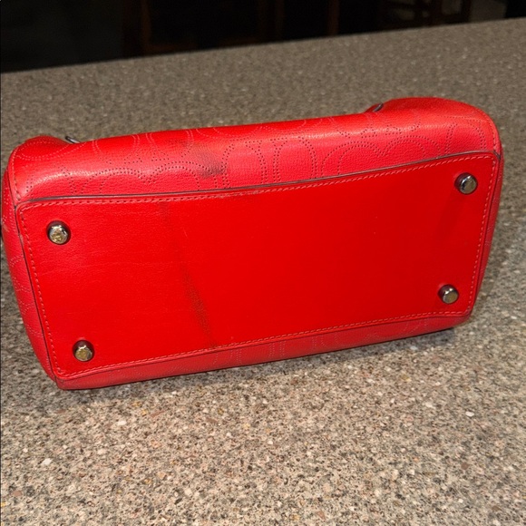 Coach Leather Red Perforated Signature Satchel with Silver Hardware - Picture 2 of 5